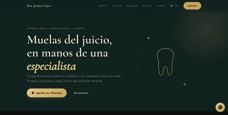 Home del sitio web de la Dra. Jessica López, diseñado por REALCE