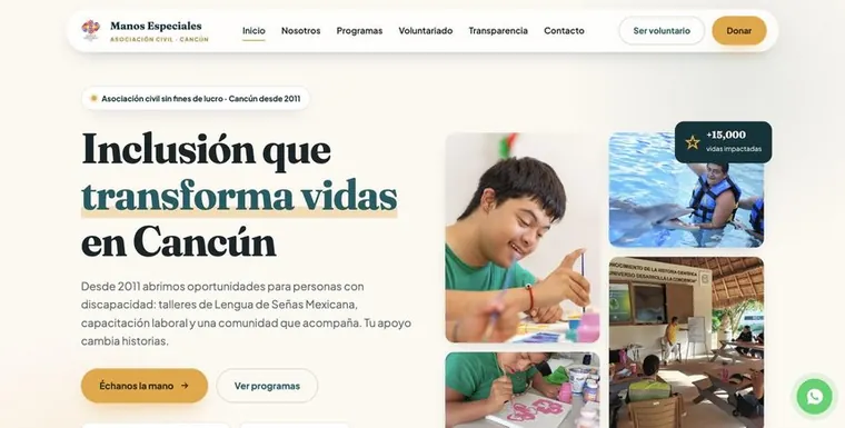 Home del sitio web de Manos Especiales A.C., diseñado por REALCE