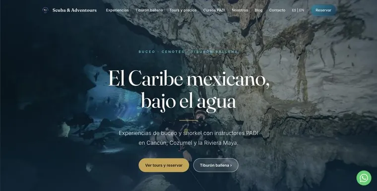Home del sitio web de Scuba Adventours, diseñado por REALCE